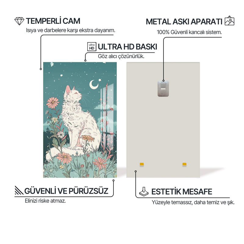 Ay Işığında Kedi Cam Tablo – Cam Tablo