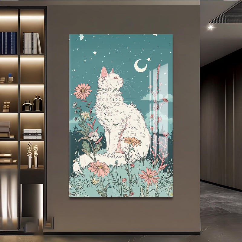 Ay Işığında Kedi Cam Tablo – Cam Tablo