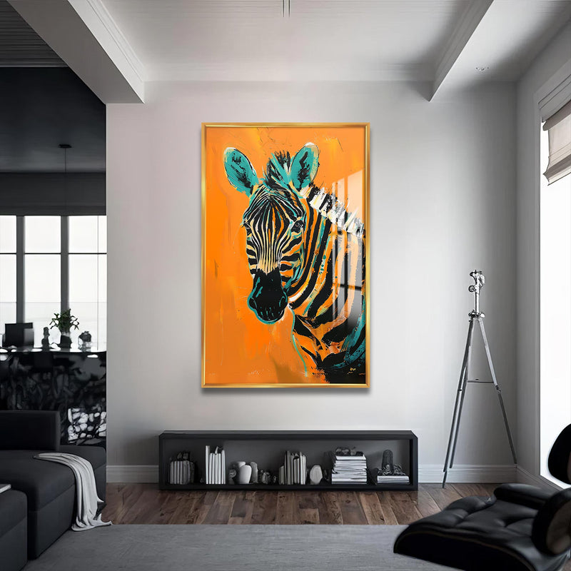 Rengarenk Zebra Cam Tablo – Altın Çerçeveli Cam Tablo
