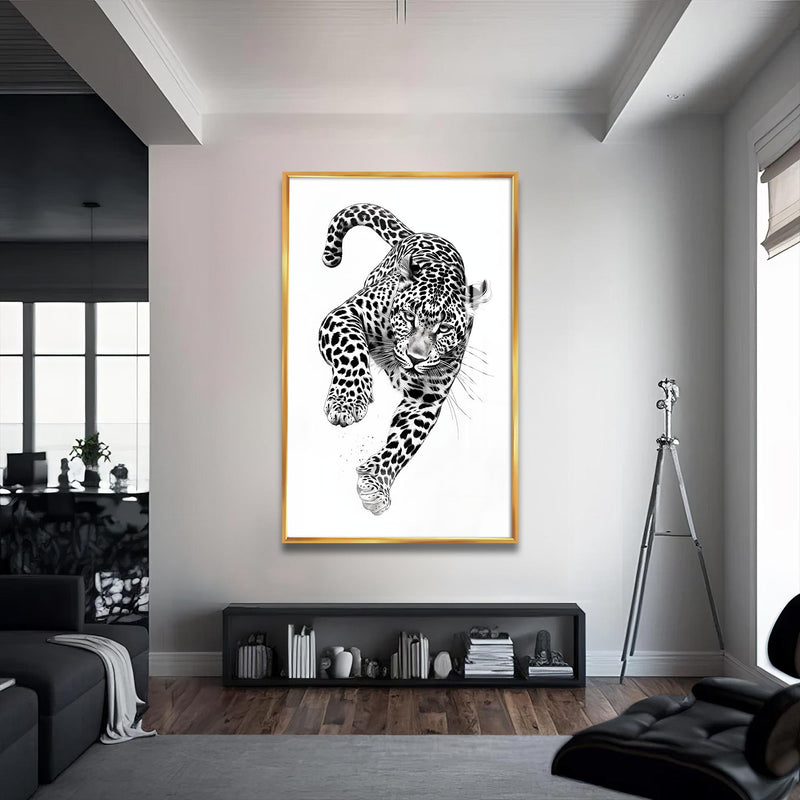 Saldıran Leopar Cam Tablo – Altın Çerçeveli Cam Tablo