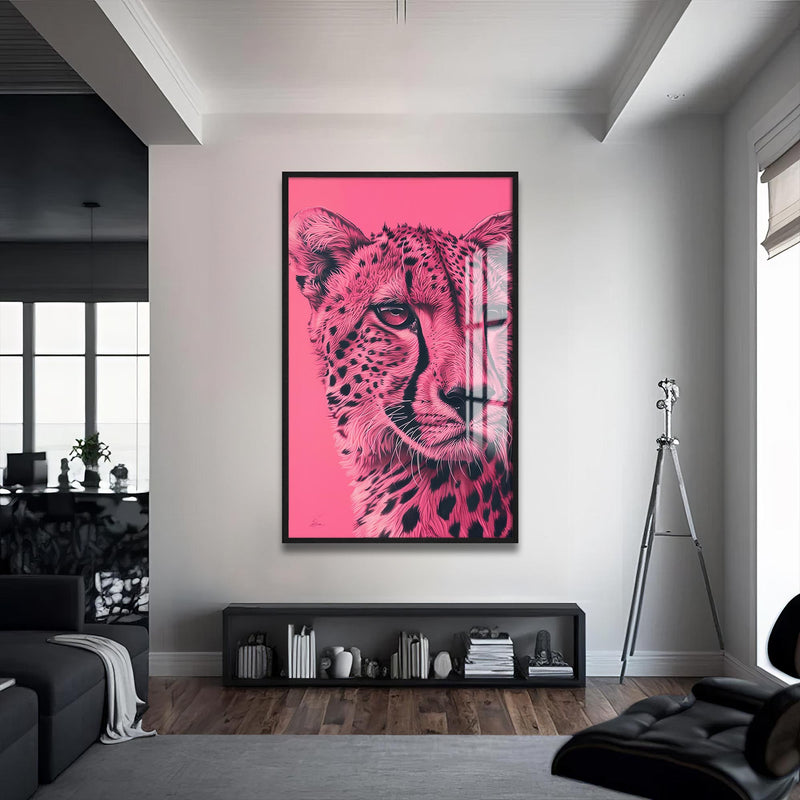 Pembe Çita Cam Tablo – Siyah Çerçeveli Cam Tablo