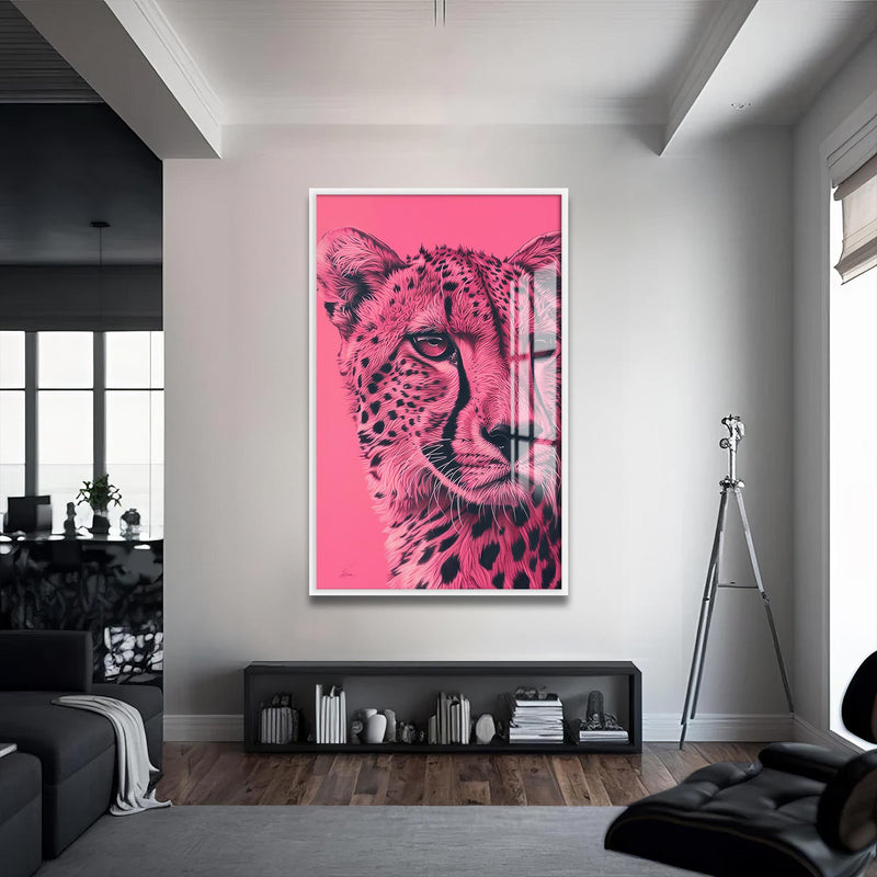 Pembe Çita Cam Tablo – Beyaz Çerçeveli Cam Tablo