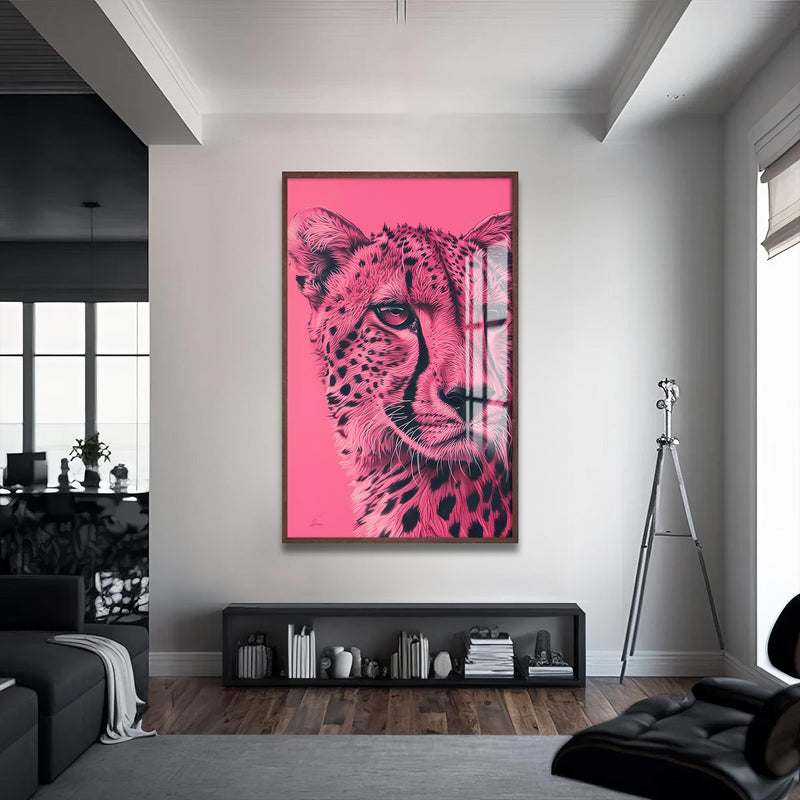 Pembe Çita Cam Tablo – Ceviz Çerçeveli Cam Tablo