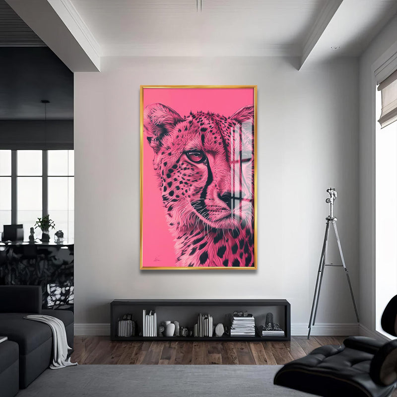 Pembe Çita Cam Tablo – Altın Çerçeveli Cam Tablo