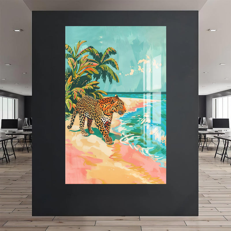 Sahilde Leopar Cam Tablo – Cam Tablo