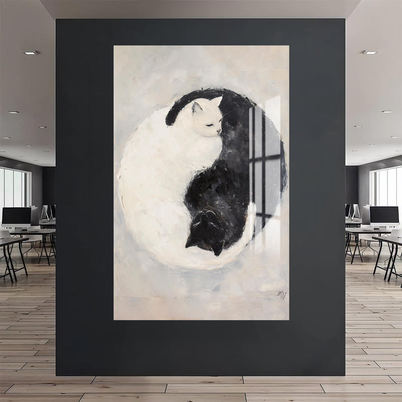 Yin Yang Kedi Cam Tablo – Cam Tablo