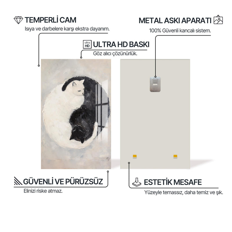 Yin Yang Kedi Cam Tablo – Cam Tablo