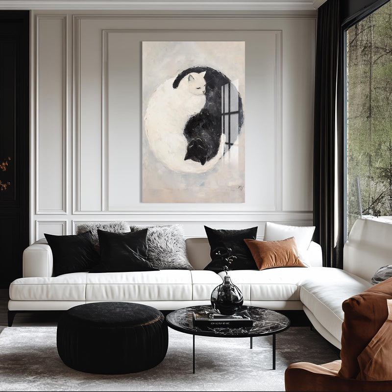 Yin Yang Kedi Cam Tablo – Cam Tablo