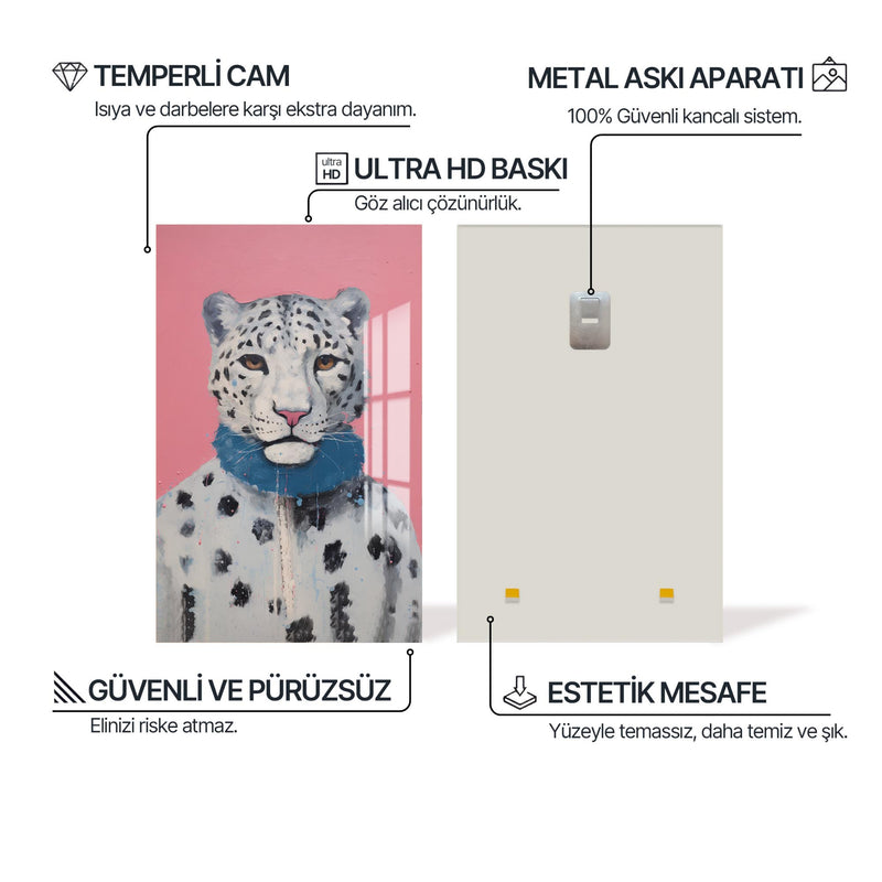 Atkılı Kar Leoparı Cam Tablo – Cam Tablo
