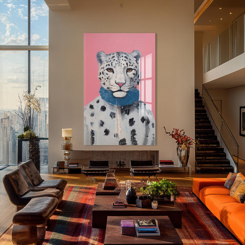 Atkılı Kar Leoparı Cam Tablo – Cam Tablo