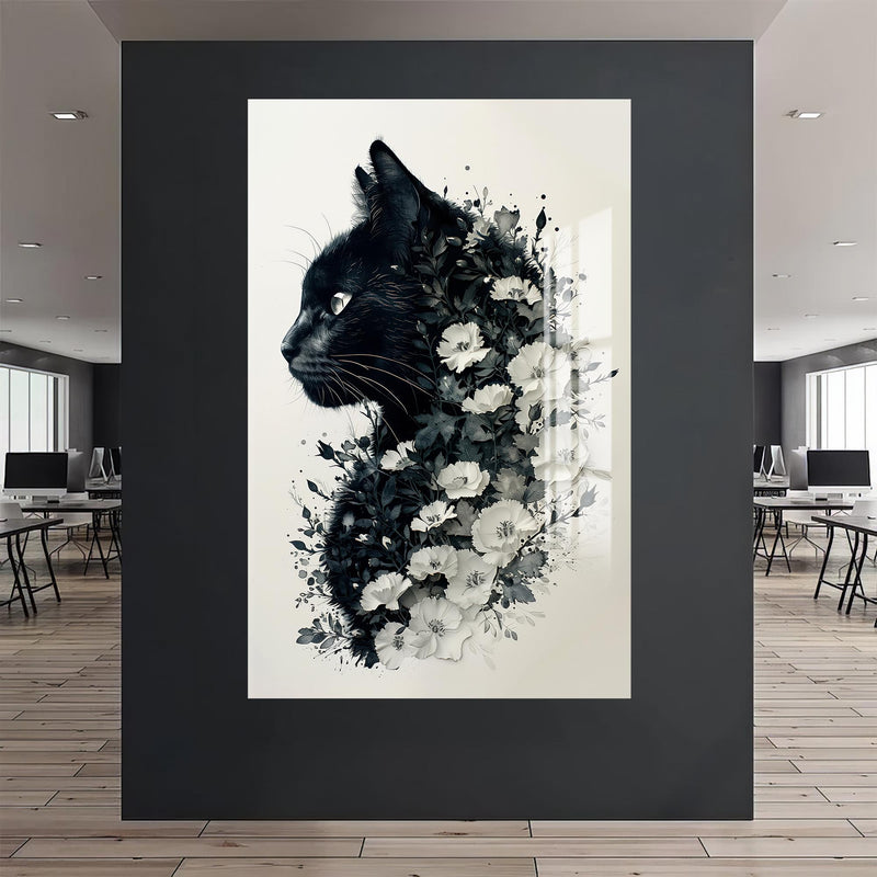Çiçekli Kedi Cam Tablo – Cam Tablo
