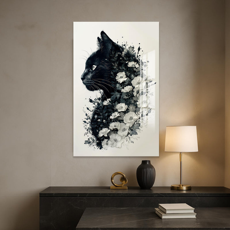 Çiçekli Kedi Cam Tablo – Cam Tablo
