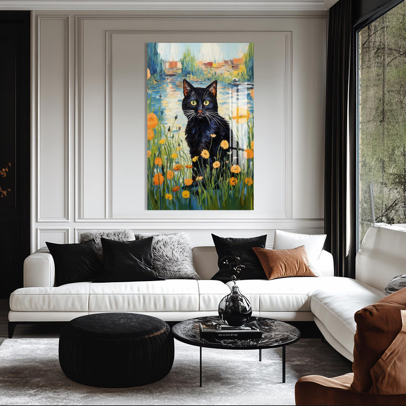 Gölde Kara Kedi Cam Tablo – Cam Tablo