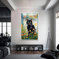 Gölde Kara Kedi Cam Tablo – Beyaz Çerçeveli Cam Tablo
