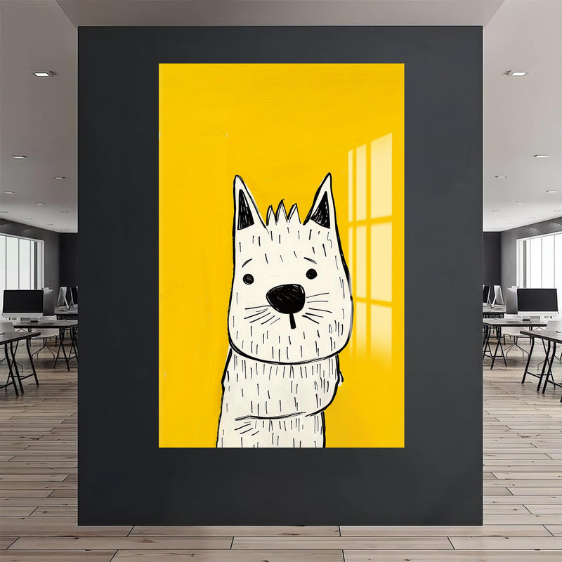 Beyaz Köpek Cam Tablo – Cam Tablo