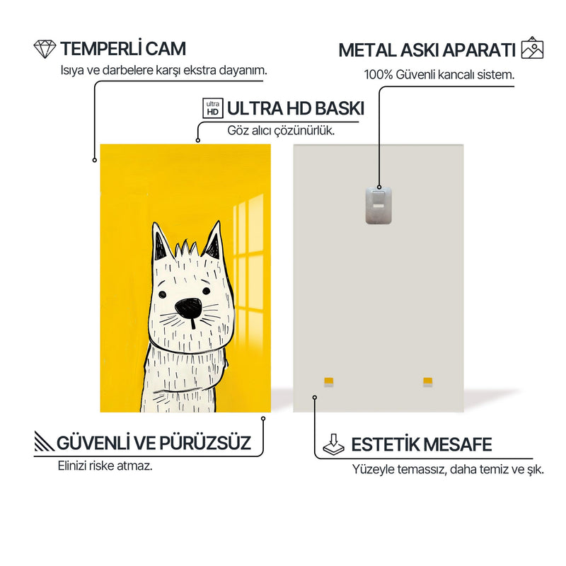 Beyaz Köpek Cam Tablo – Cam Tablo