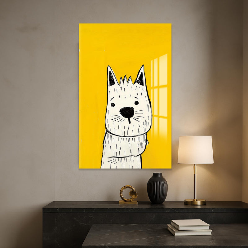 Beyaz Köpek Cam Tablo – Cam Tablo