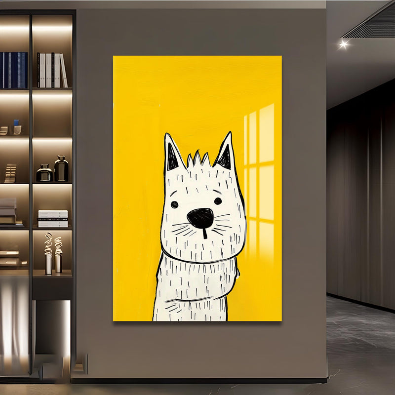 Beyaz Köpek Cam Tablo – Cam Tablo