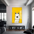 Beyaz Köpek Cam Tablo – Altın Çerçeveli Cam Tablo