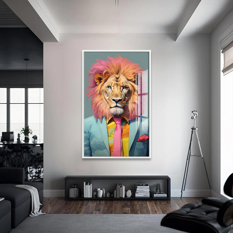 Aslan Patron Cam Tablo – Beyaz Çerçeveli Cam Tablo