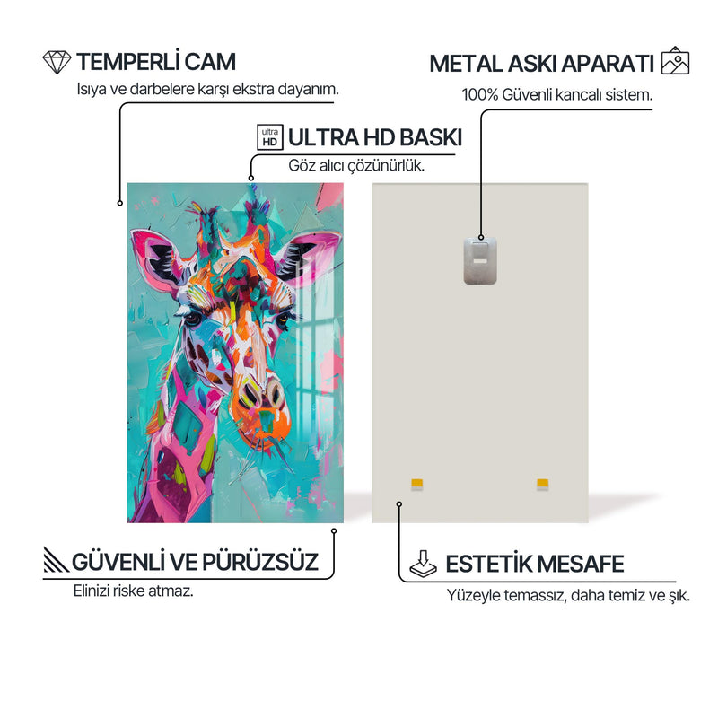 Rengarenk Zürafa Cam Tablo – Cam Tablo