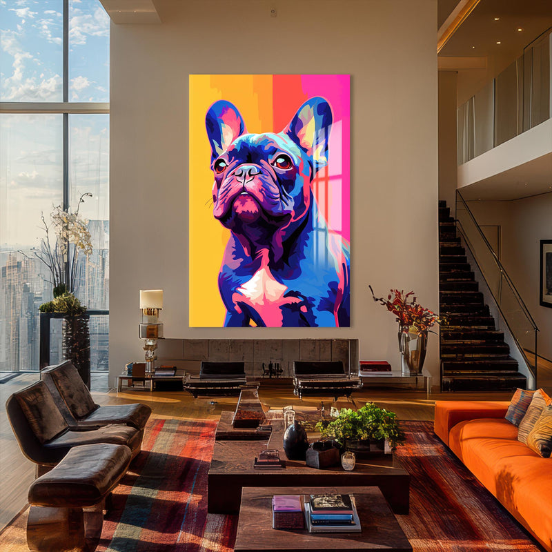 Rengarenk Fransız Buldog Cam Tablo – Cam Tablo