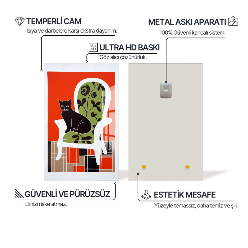 Koltukta Kara Kedi Cam Tablo – Cam Tablo