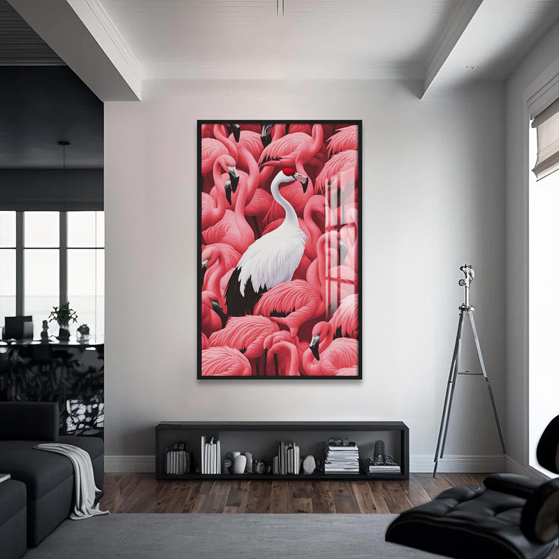 Flamingolar Arasında Cam Tablo – Siyah Çerçeveli Cam Tablo