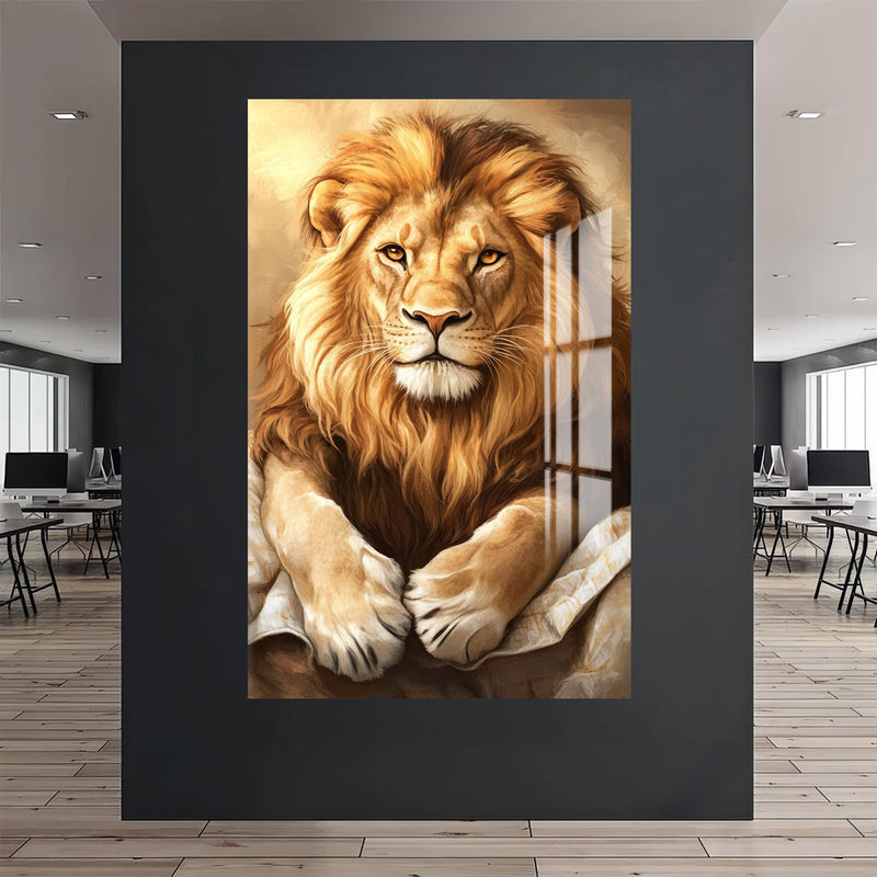 Altın Yeleli Aslan Cam Tablo – Cam Tablo