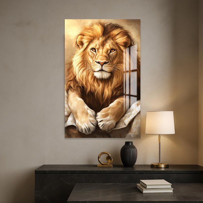 Altın Yeleli Aslan Cam Tablo – Cam Tablo