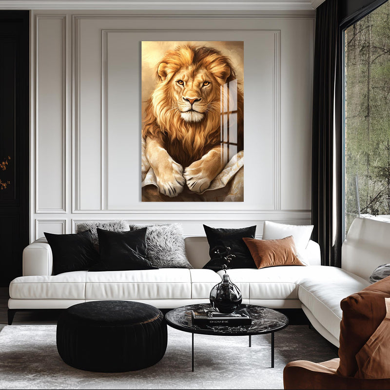 Altın Yeleli Aslan Cam Tablo – Cam Tablo