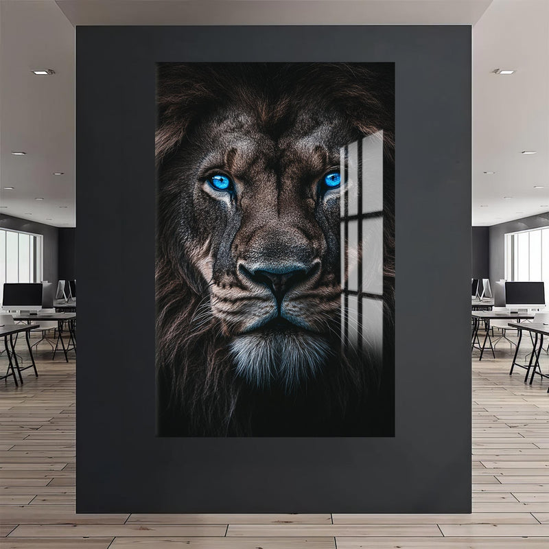 Mavi Gözlü Aslan Cam Tablo – Cam Tablo