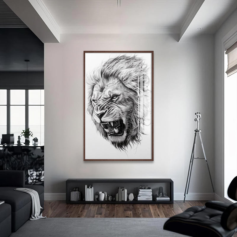 Kızgın Aslan Cam Tablo – Ceviz Çerçeveli Cam Tablo