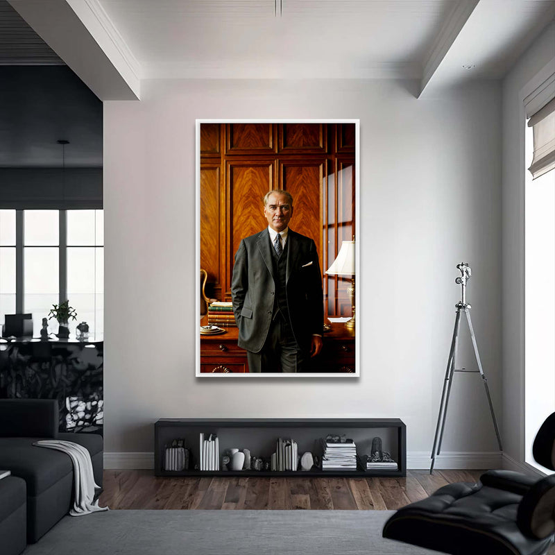 Atatürk Cam Tablo – Beyaz Çerçeveli Cam Tablo