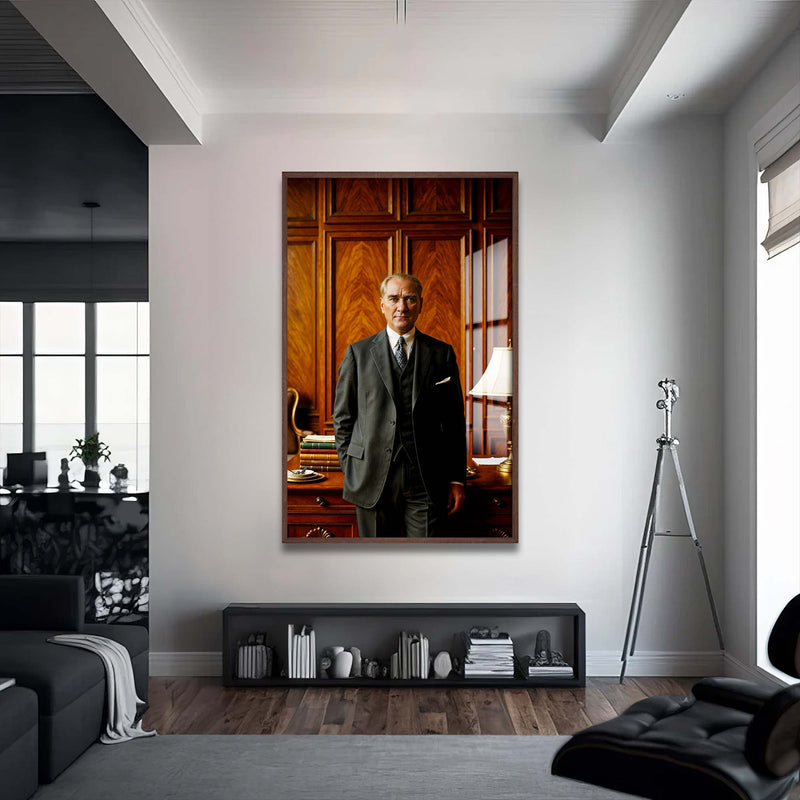 Atatürk Cam Tablo – Ceviz Çerçeveli Cam Tablo