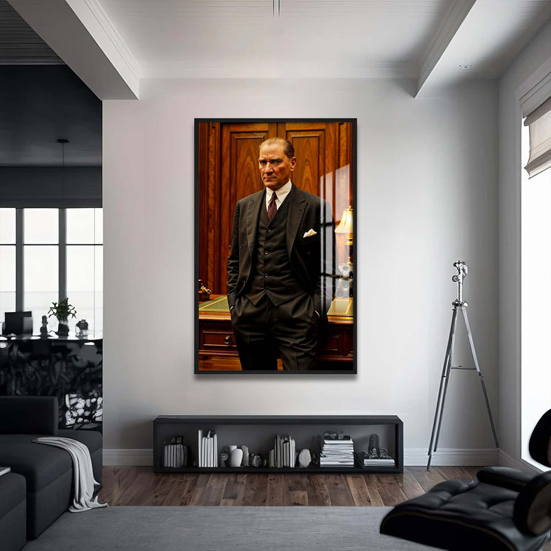 Atatürk Cam Tablo – Siyah Çerçeveli Cam Tablo