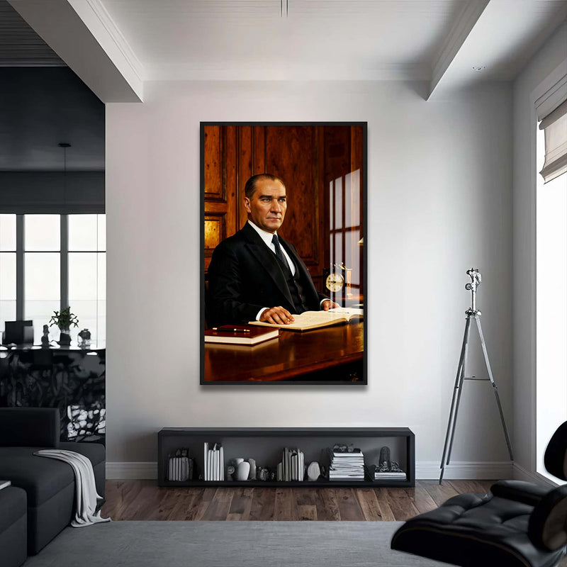 Atatürk Cam Tablo – Siyah Çerçeveli Cam Tablo