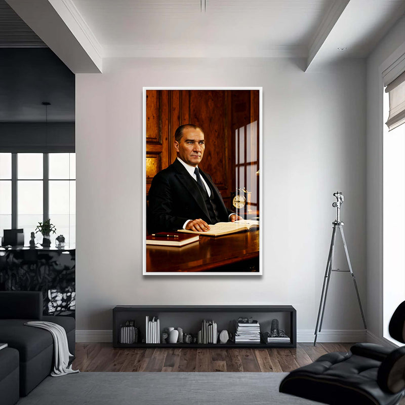 Atatürk Cam Tablo – Beyaz Çerçeveli Cam Tablo