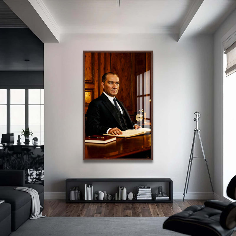 Atatürk Cam Tablo – Ceviz Çerçeveli Cam Tablo