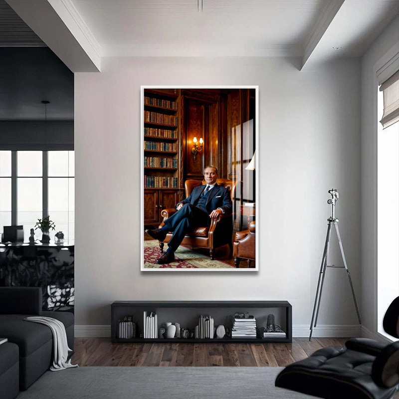 Atatürk Cam Tablo – Beyaz Çerçeveli Cam Tablo