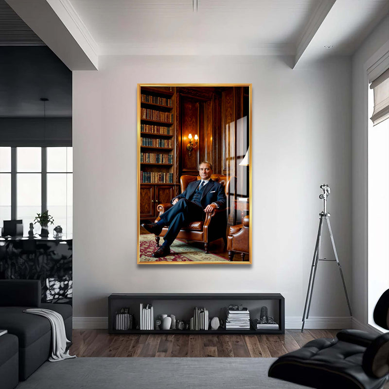Atatürk Cam Tablo – Altın Çerçeveli Cam Tablo
