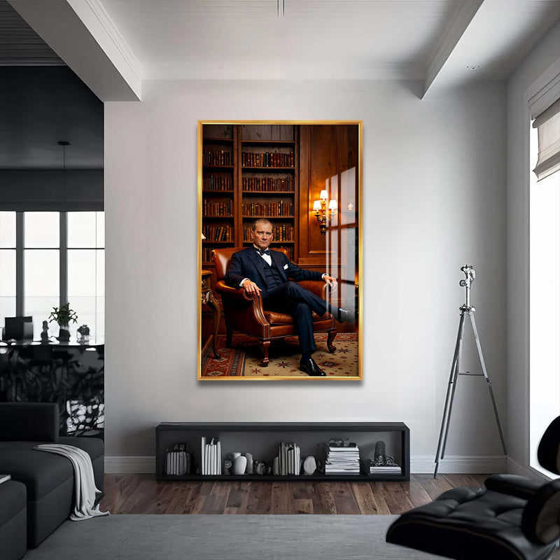 Atatürk Cam Tablo – Altın Çerçeveli Cam Tablo