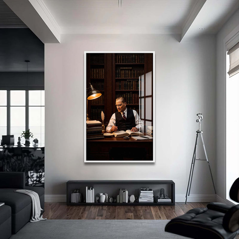 Atatürk Cam Tablo – Beyaz Çerçeveli Cam Tablo