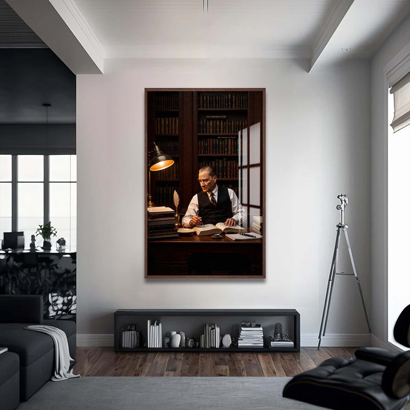 Atatürk Cam Tablo – Ceviz Çerçeveli Cam Tablo