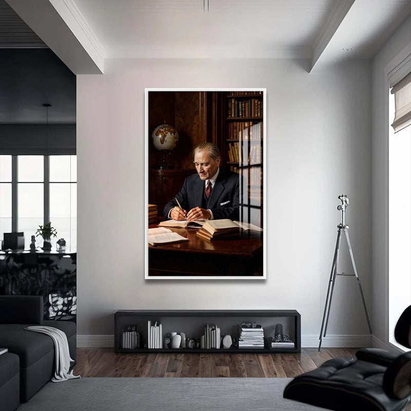 Atatürk Cam Tablo – Beyaz Çerçeveli Cam Tablo
