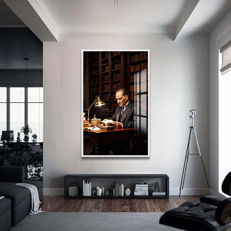 Atatürk Cam Tablo – Beyaz Çerçeveli Cam Tablo