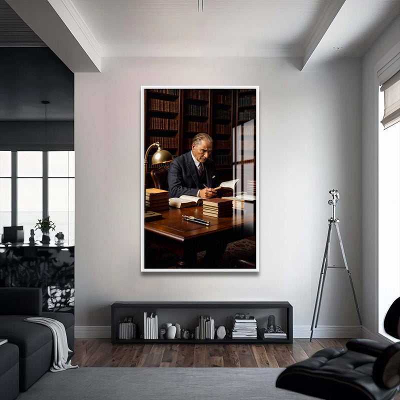 Atatürk Cam Tablo – Beyaz Çerçeveli Cam Tablo