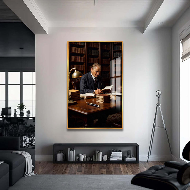 Atatürk Cam Tablo – Altın Çerçeveli Cam Tablo