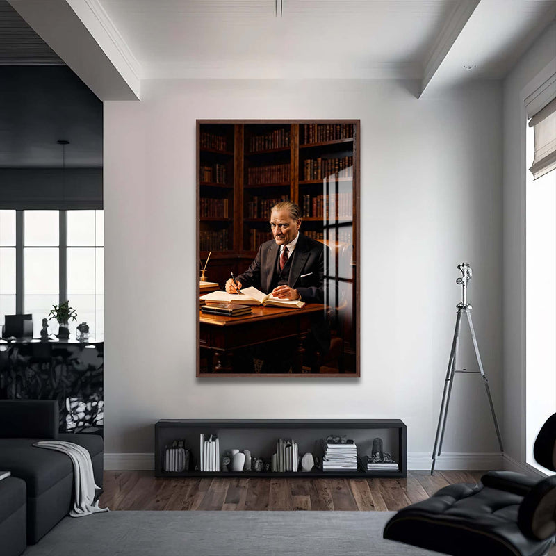 Atatürk Cam Tablo – Ceviz Çerçeveli Cam Tablo