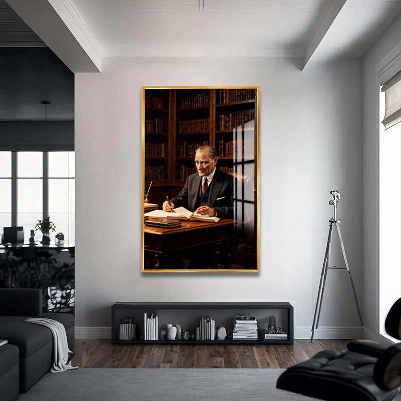 Atatürk Cam Tablo – Altın Çerçeveli Cam Tablo